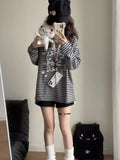 GETADME HOUZHOU Y2k Harajuku Striped Patchwork Hoodies Women Japanese Style Grunge Gothic Cartoon Print Loose Sweatshirt 2025 Soft Girl