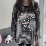 GETADME HOUZHOU Y2k Harajuku Striped Patchwork Hoodies Women Japanese Style Grunge Gothic Cartoon Print Loose Sweatshirt 2025 Soft Girl