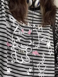 GETADME HOUZHOU Y2k Harajuku Striped Patchwork Hoodies Women Japanese Style Grunge Gothic Cartoon Print Loose Sweatshirt 2025 Soft Girl