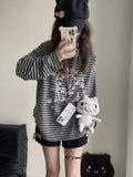 GETADME HOUZHOU Y2k Harajuku Striped Patchwork Hoodies Women Japanese Style Grunge Gothic Cartoon Print Loose Sweatshirt 2025 Soft Girl