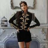 GETADME 2025 New Winter Autumn Fashion Women's Bandage Jacket Long Sleeve Casual Sexy Black Night Club Party Coat Outwear Female Golden