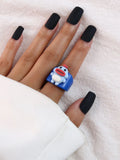 GETADME Cartoon Fruit Ring Women Fashion Korean Cute Animal Resin Acrylic Ring Set Christmas Birthday Party Gift Jewelry for Female Girl