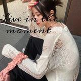GETADME Sweater Women Autumn Long Sleeve Hole Loose Thin Knitted Fashion Design Pullover Solid Hollow Out Harajuku Mujer Chandails Retro