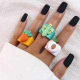 GETADME Cartoon Fruit Ring Women Fashion Korean Cute Animal Resin Acrylic Ring Set Christmas Birthday Party Gift Jewelry for Female Girl