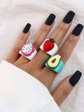GETADME Cartoon Fruit Ring Women Fashion Korean Cute Animal Resin Acrylic Ring Set Christmas Birthday Party Gift Jewelry for Female Girl