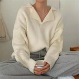South Korea’s new female sweater autumn half-open V-lapel pullover Korean version of long-sleeved wearing loose sweater