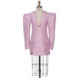 GETADME Evening African Dresses Pink Street Wear Women Mini Sexy Club Wear Notched Collar Long Sleeve V Neck Night African Dress Blazer