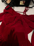 GETADME Halloween Autumn Red Y2k Vintage Dress Woman Lace Patchwork Design Elegant Mini Dress Female Bow Princess Chic Clothing 2025 New