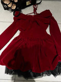 GETADME Halloween Autumn Red Y2k Vintage Dress Woman Lace Patchwork Design Elegant Mini Dress Female Bow Princess Chic Clothing 2025 New