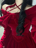 GETADME Halloween Autumn Red Y2k Vintage Dress Woman Lace Patchwork Design Elegant Mini Dress Female Bow Princess Chic Clothing 2025 New