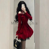 GETADME Halloween Autumn Red Y2k Vintage Dress Woman Lace Patchwork Design Elegant Mini Dress Female Bow Princess Chic Clothing 2025 New