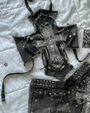 GETADME 하라주쿠 핫걸 스트리트웨어 투피스 세트 여성복 레트로 고스 신상 Y2K 스커트 세트 긴팔 가죽 지퍼 재킷