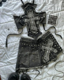 GETADME 하라주쿠 핫걸 스트리트웨어 투피스 세트 여성복 레트로 고스 신상 Y2K 스커트 세트 긴팔 가죽 지퍼 재킷