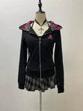 GETADME Harajuku New Gothic Rhinestone Print Hip Hop Zipper Hoodie American Retro Design Classic Punk Slim Hot Girl Black Jacket y2k