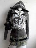 GETADME Harajuku New Gothic Rhinestone Print Hip Hop Zipper Hoodie American Retro Design Classic Punk Slim Hot Girl Black Jacket y2k