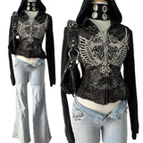 GETADME Harajuku New Gothic Rhinestone Print Hip Hop Zipper Hoodie American Retro Design Classic Punk Slim Hot Girl Black Jacket y2k