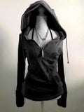 GETADME Harajuku New Gothic Rhinestone Print Hip Hop Zipper Hoodie American Retro Design Classic Punk Slim Hot Girl Black Jacket y2k