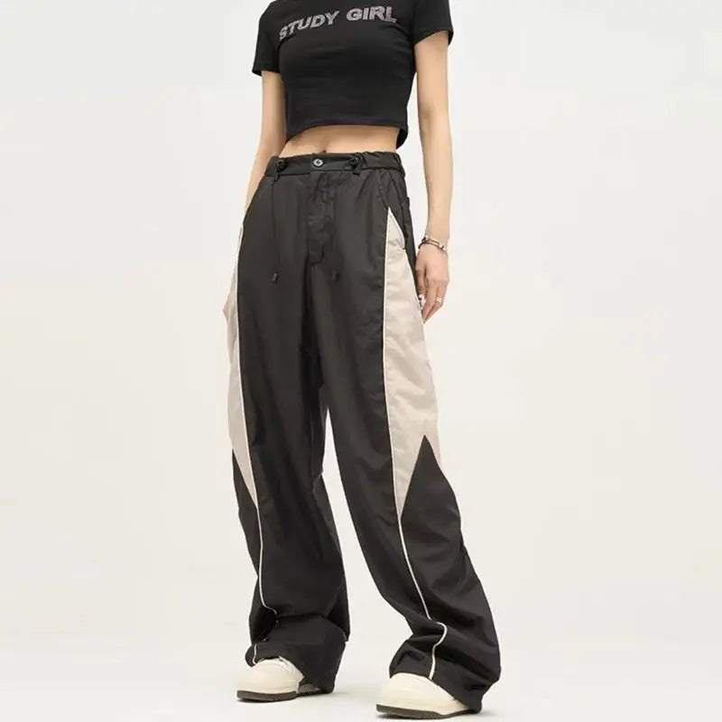 GETADME Harajuku Oversize Jogging Sweatpants Women Streetwear Hip Hop Wide Leg Drawstring Contrast Color Baggy Casual Sports Trousers