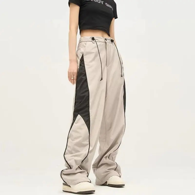 GETADME Harajuku Oversize Jogging Sweatpants Women Streetwear Hip Hop Wide Leg Drawstring Contrast Color Baggy Casual Sports Trousers