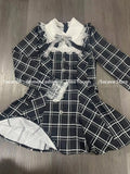 GETADME Harajuku Sweet Bow Black Plaid Dresses All-match Slim Fit Kawaii Lolita Dress for Women Autumn New Long Sleeve Vestidos De Mujer