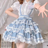 GETADME Harajuku Sweet Detachable Blue Strap Skirts 2025 Summer New A-line Skirt for Women Y2k Slim Waist Lace Ruched Faldas Mujer