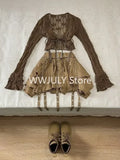 GETADME Harajuku Vintage Fashion 3 Piece Set Woman Short Cardigan + Slim Vest + Y2k E-Girl High Waist Skirt Hot Girls Korean Style Suit