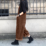 GETADME Corduroy Overalls Women's Summer Bib Jumpsuits ZANZEA 2026 Casual Suspender Harem Pants Female Solid Rompers Femme Oversize