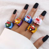 GETADME Cartoon Fruit Ring Women Fashion Korean Cute Animal Resin Acrylic Ring Set Christmas Birthday Party Gift Jewelry for Female Girl