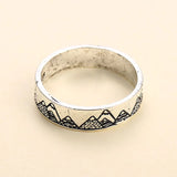 GETADME Vintage Simplicity Carved Mountains Ring for Women Men Bohemian Delicate Mountains Handmade Ring for Female Gift