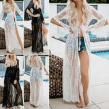 GETADME 여성 보헤미안 레이스 기모노 셔츠 카디건 롱 비치 커버업 탑 드레스 블라우스 핫세일