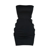 GETADME Sexy Lady Strapless Rhinestone Hollow Out Sheath Dress Women Sleeveless Solid Bodycon Mini Dress Nightclub Evening Party Dress