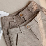 Getadme Woolen Pants Women's Harem Pencil Pants Autumn Winter High Waisted Casual Suit Pants Office Lady Women Trousers