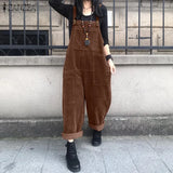 GETADME Corduroy Overalls Women's Summer Bib Jumpsuits ZANZEA 2026 Casual Suspender Harem Pants Female Solid Rompers Femme Oversize