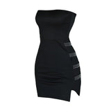 GETADME Sexy Lady Strapless Rhinestone Hollow Out Sheath Dress Women Sleeveless Solid Bodycon Mini Dress Nightclub Evening Party Dress