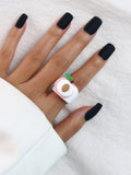 GETADME Cartoon Fruit Ring Women Fashion Korean Cute Animal Resin Acrylic Ring Set Christmas Birthday Party Gift Jewelry for Female Girl