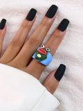GETADME Cartoon Fruit Ring Women Fashion Korean Cute Animal Resin Acrylic Ring Set Christmas Birthday Party Gift Jewelry for Female Girl
