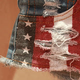 Getadme Mid Waist Jeans Shorts 2025 Women New Fashion USA Flag Printed Denim Pole Dance Skinny Hot Hole Short Pants S-XXL