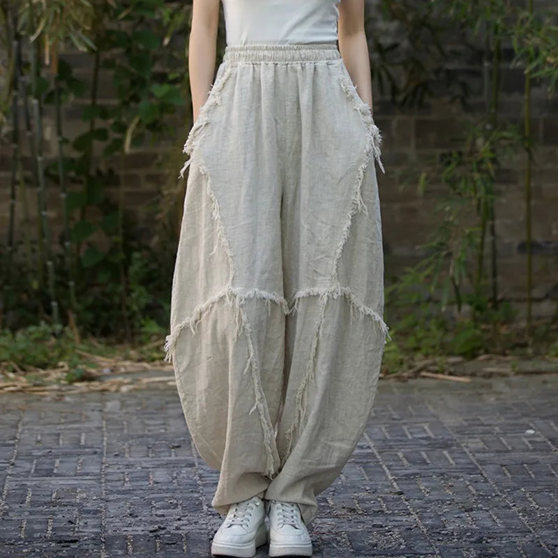 GETADME High Quality Cotton Linen Harem Pants Women New Arrival 2025 Autumn Vintage Style Solid Color Loose Female Casual Trousers M061
