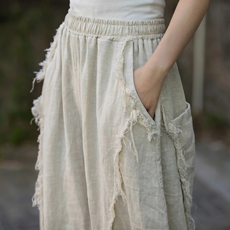 GETADME High Quality Cotton Linen Harem Pants Women New Arrival 2025 Autumn Vintage Style Solid Color Loose Female Casual Trousers M061