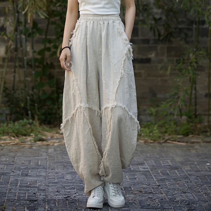 GETADME High Quality Cotton Linen Harem Pants Women New Arrival 2025 Autumn Vintage Style Solid Color Loose Female Casual Trousers M061