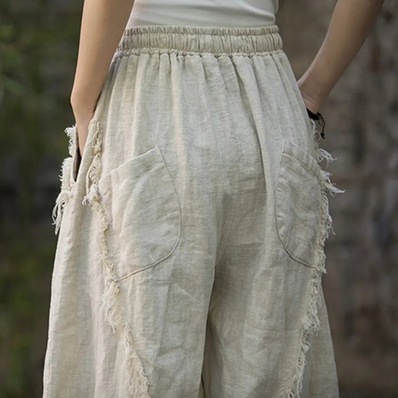 GETADME High Quality Cotton Linen Harem Pants Women New Arrival 2025 Autumn Vintage Style Solid Color Loose Female Casual Trousers M061