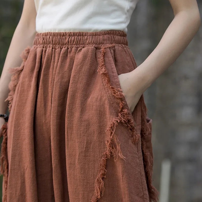 GETADME High Quality Cotton Linen Harem Pants Women New Arrival 2025 Autumn Vintage Style Solid Color Loose Female Casual Trousers M061