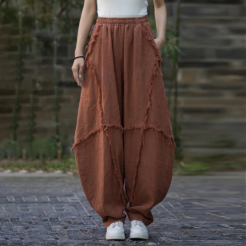 GETADME High Quality Cotton Linen Harem Pants Women New Arrival 2025 Autumn Vintage Style Solid Color Loose Female Casual Trousers M061