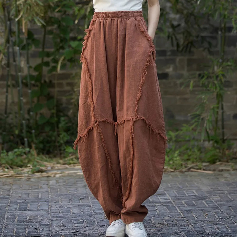 GETADME High Quality Cotton Linen Harem Pants Women New Arrival 2025 Autumn Vintage Style Solid Color Loose Female Casual Trousers M061