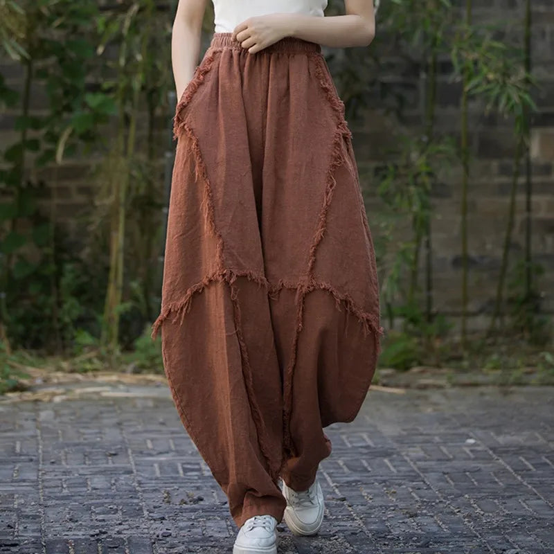 GETADME High Quality Cotton Linen Harem Pants Women New Arrival 2025 Autumn Vintage Style Solid Color Loose Female Casual Trousers M061