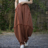 GETADME High Quality Cotton Linen Harem Pants Women New Arrival 2025 Autumn Vintage Style Solid Color Loose Female Casual Trousers M061