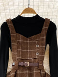 GETADME High Quality Fall Winter Women Sweater Overalls Dress Sets Casual Knitted Tops +Plaid Woolen Dress 2 Piece Sets Outfits Female