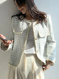 GETADME High Quality French Vintage Small Fragrance Tweed Jacket Coat Women's Spring Autumn Casual Fried Street Short Coat Plaid Outwear