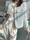 GETADME High Quality French Vintage Small Fragrance Tweed Jacket Coat Women's Spring Autumn Casual Fried Street Short Coat Plaid Outwear