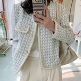GETADME High Quality French Vintage Small Fragrance Tweed Jacket Coat Women's Spring Autumn Casual Fried Street Short Coat Plaid Outwear
